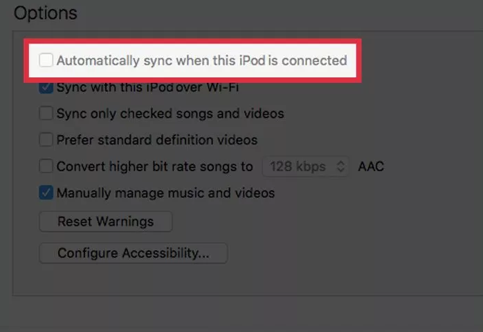 "Automatically sync with this iPod is connected"