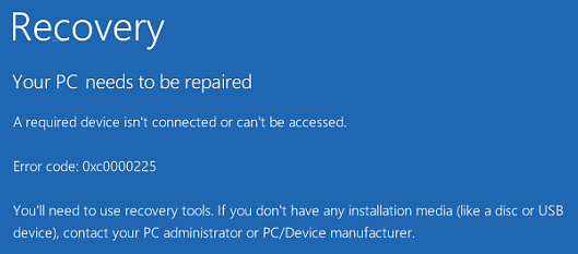 Error code 0xc0000225
