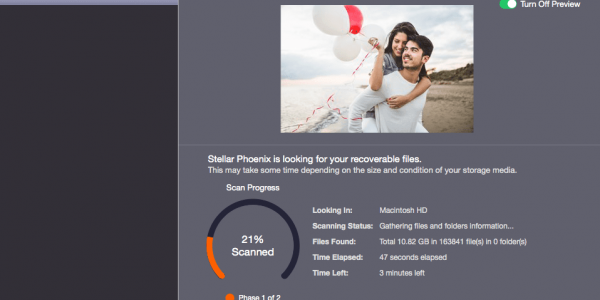 The utility initiates scanning your chosen hard drive. Here, you can turn OFF/ON the preview.